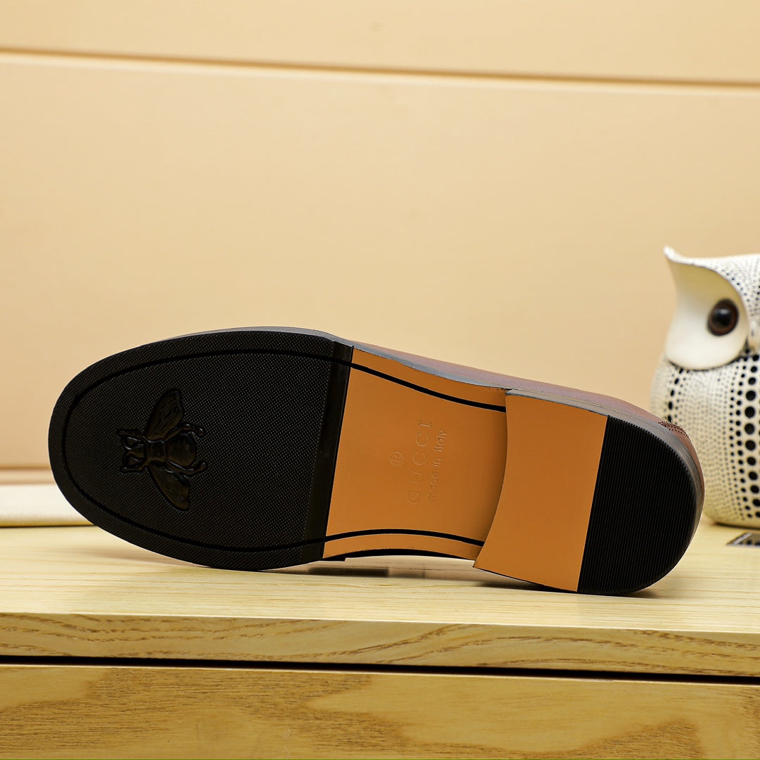 Brown GG Gu-cci Leather Shoes for Men Pre Order