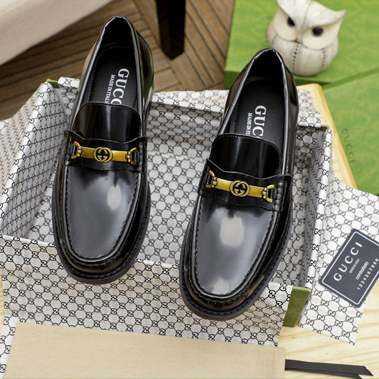 Black GG Gu-cci Leather Shoes for Men Pre Order