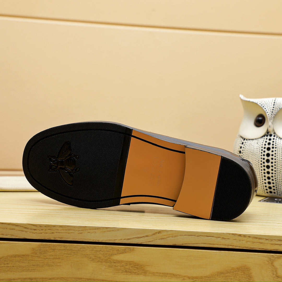 Black GG Gu-cci Leather Shoes for Men Pre Order