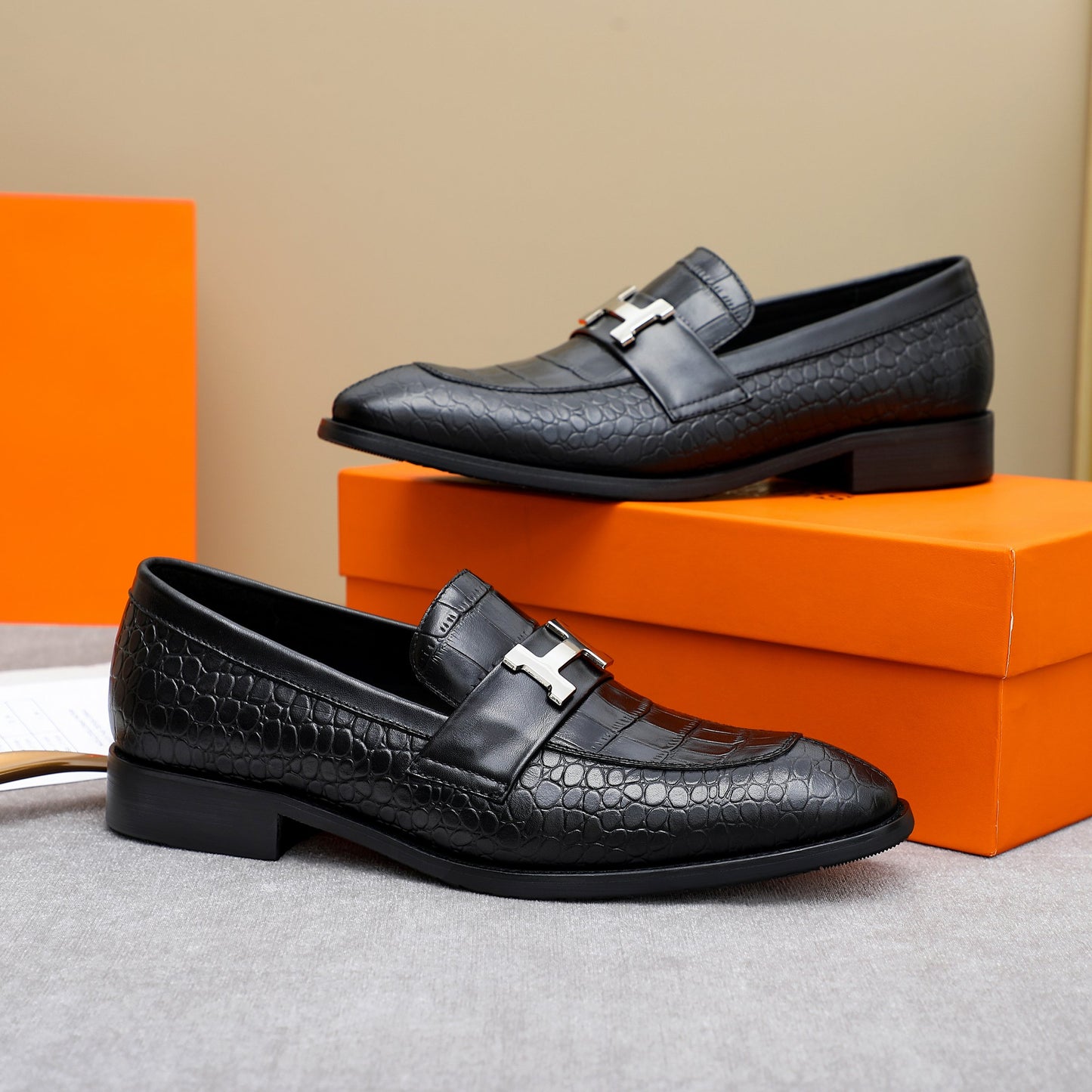 Hrms Leather Crocodile Texture shoes for Men Pre Order