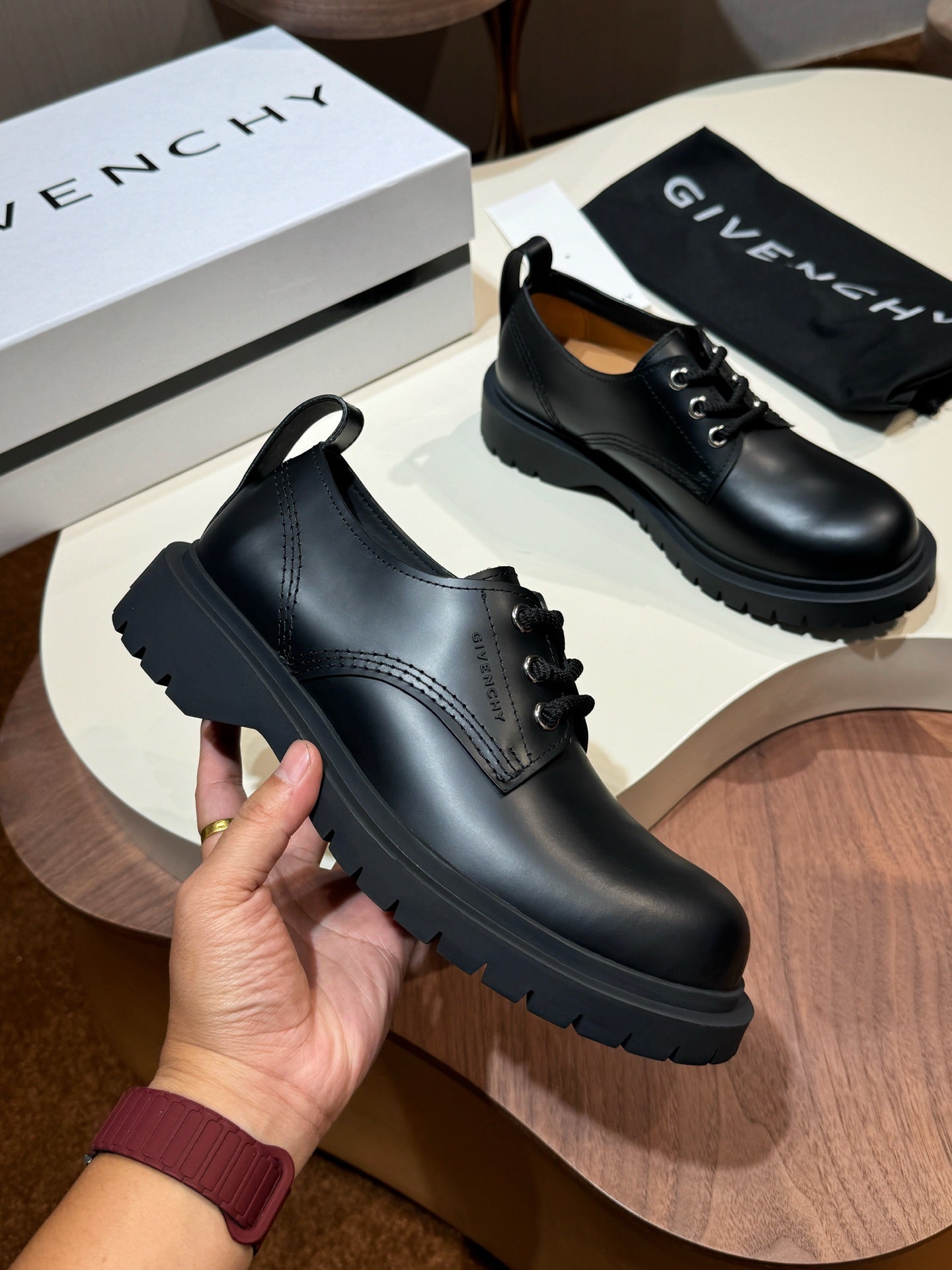 Givenchy Black Derby Leather Shoes for Men
