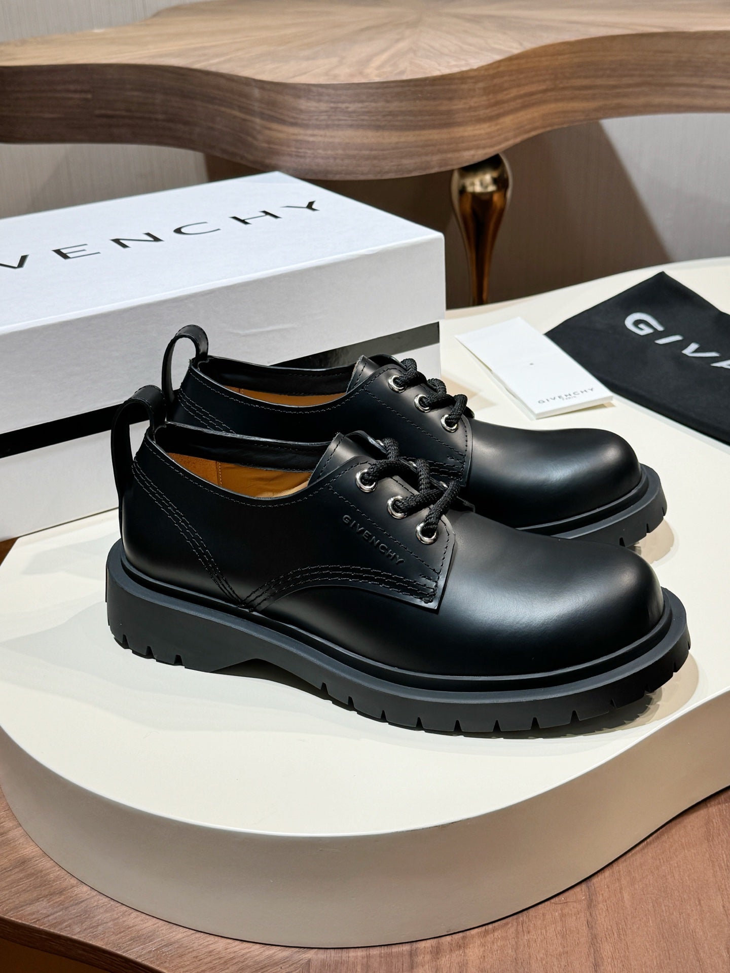 Givenchy Black Derby Leather Shoes for Men