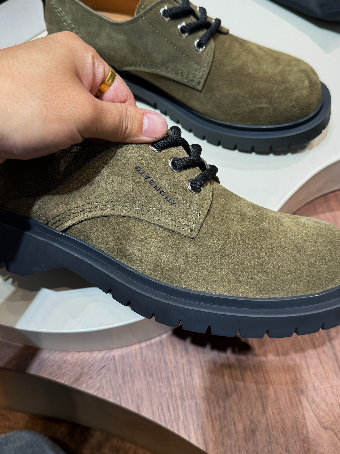 Givenchy Green Derby suede Leather Shoes for Men