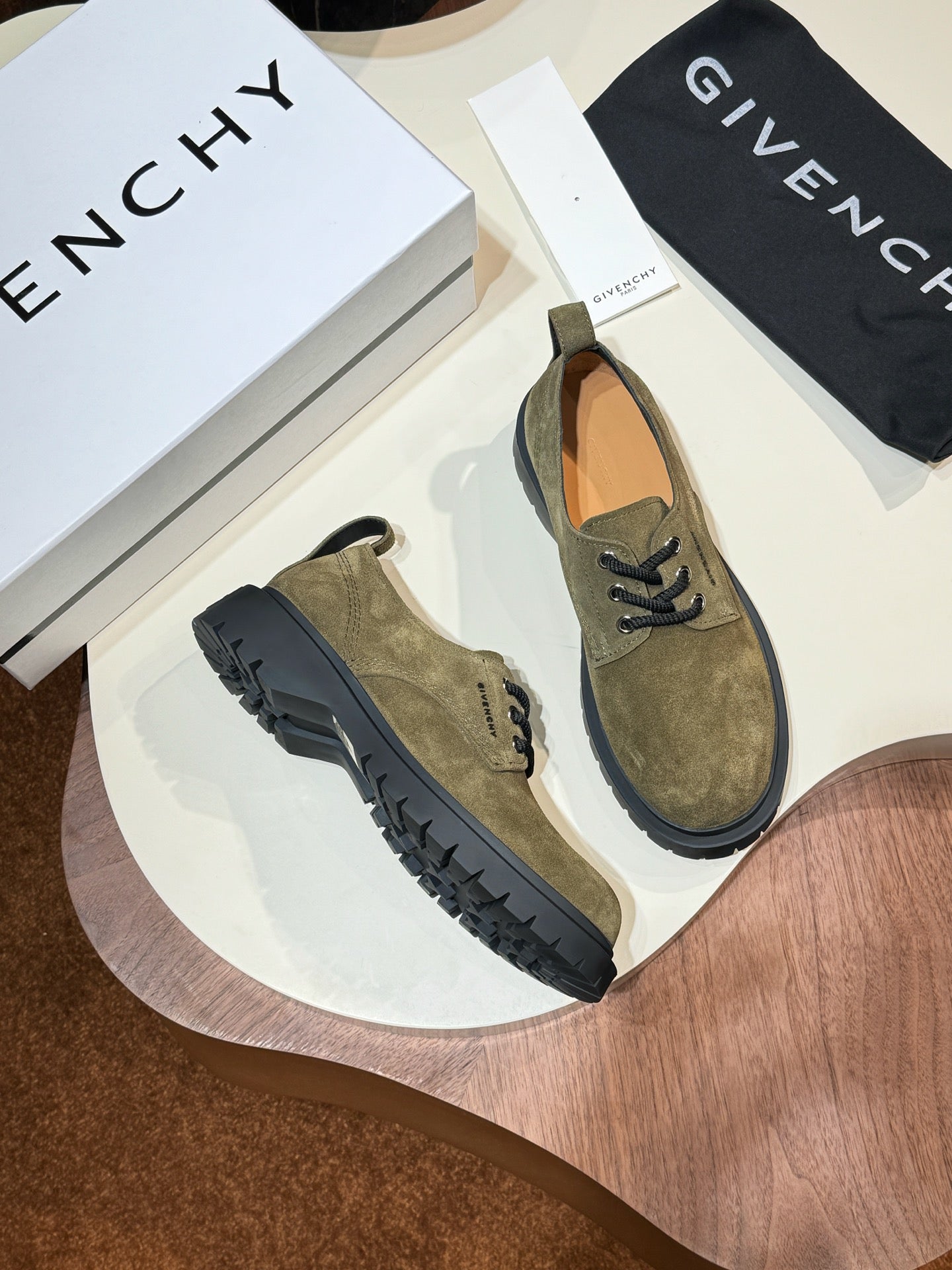 Givenchy Green Derby suede Leather Shoes for Men