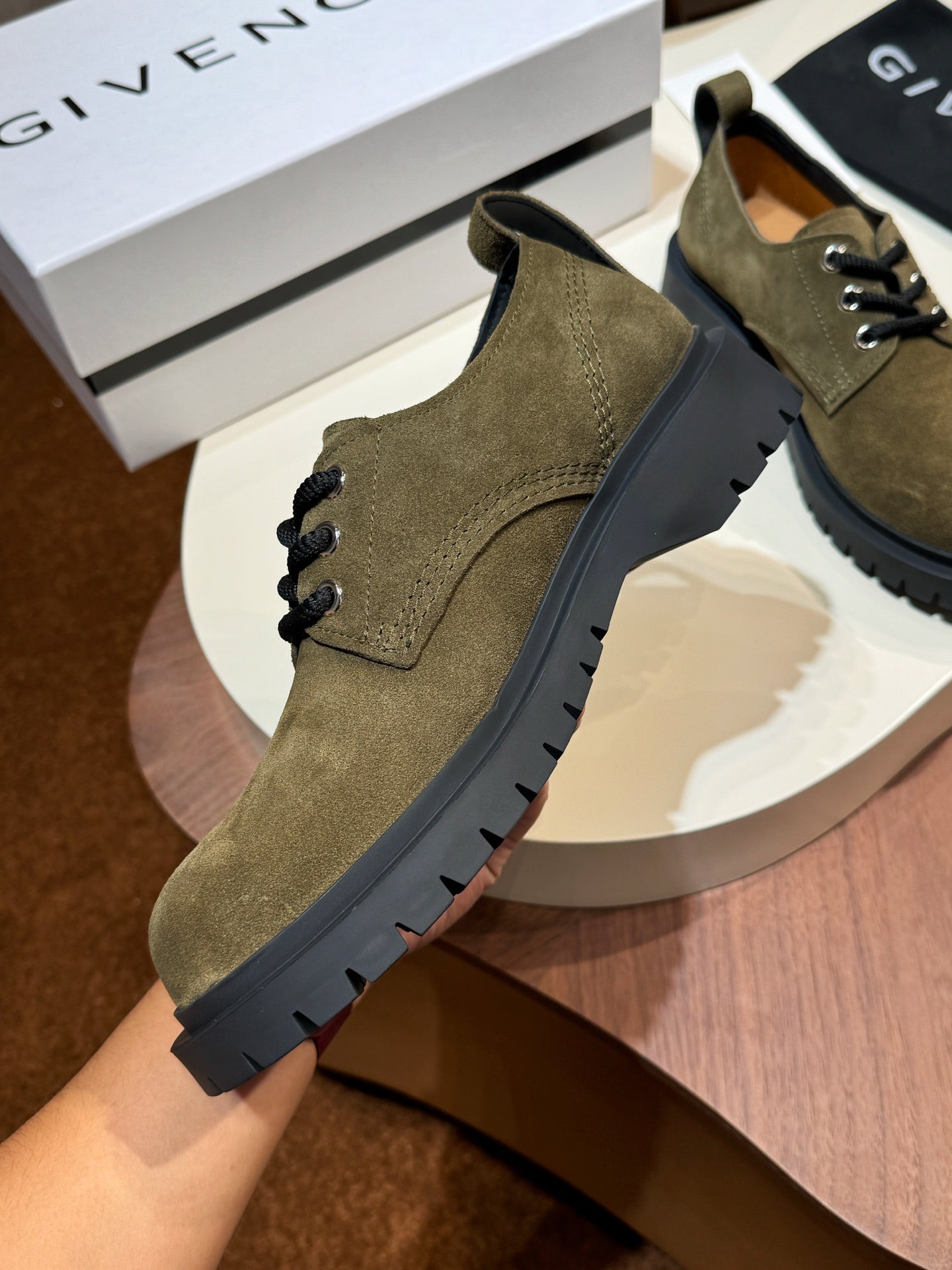 Givenchy Green Derby suede Leather Shoes for Men