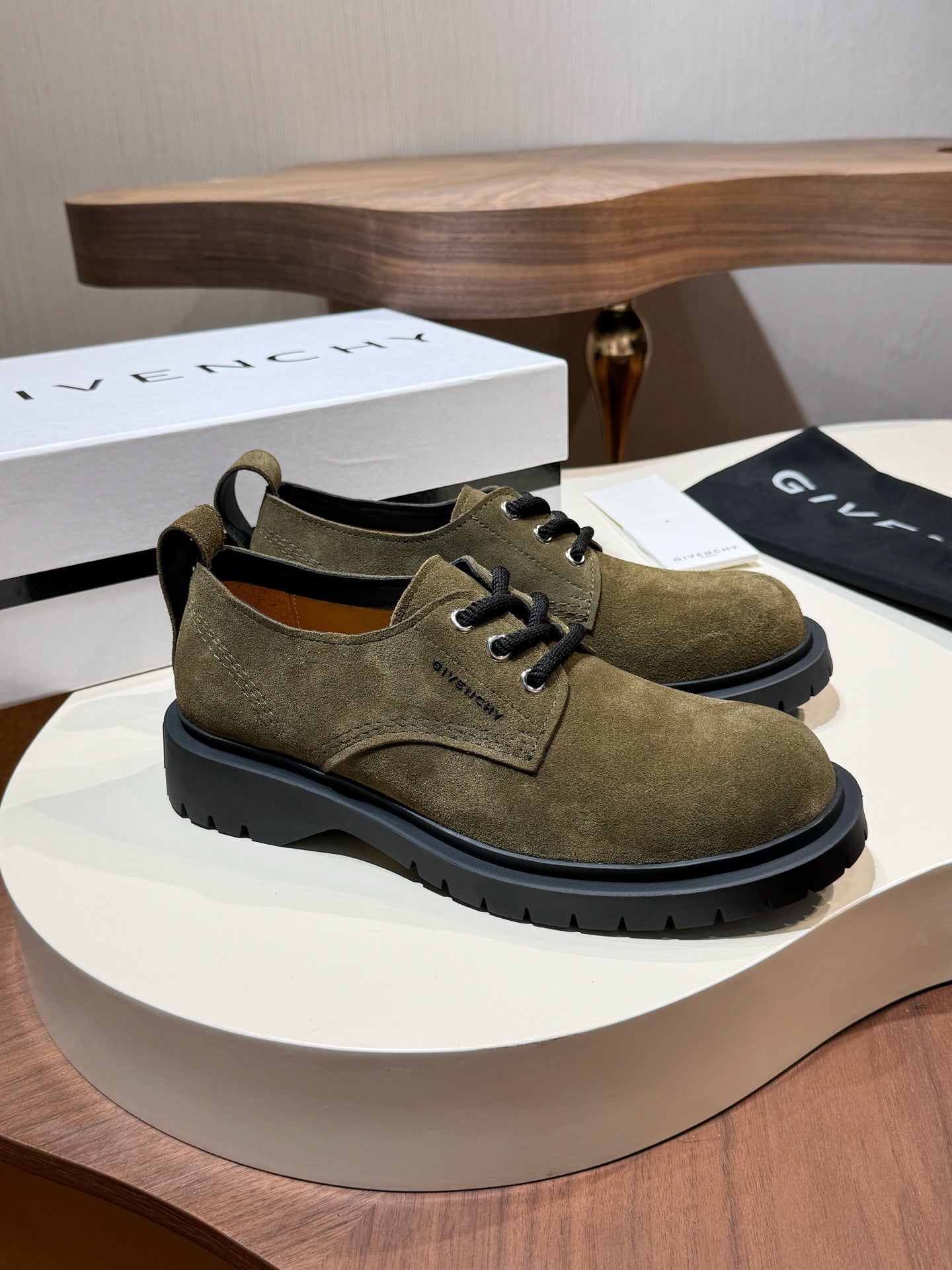 Givenchy Green Derby suede Leather Shoes for Men