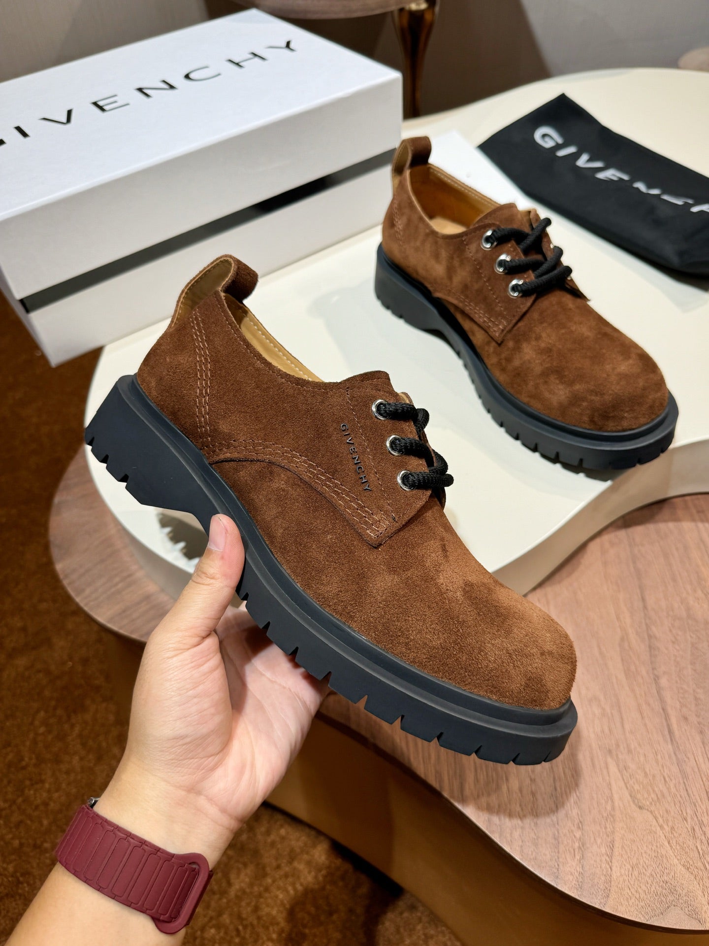 Givenchy Brown Derby suede Leather Shoes for Men