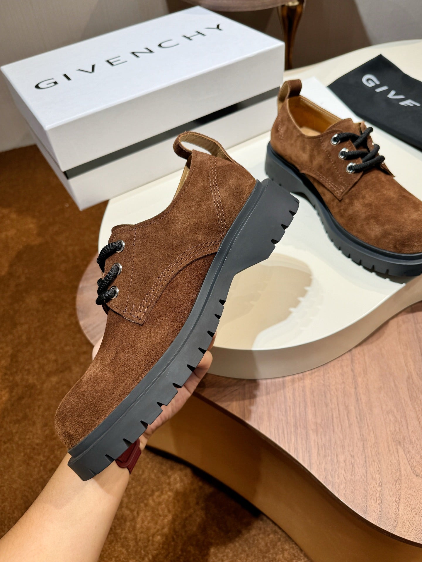 Givenchy Brown Derby suede Leather Shoes for Men