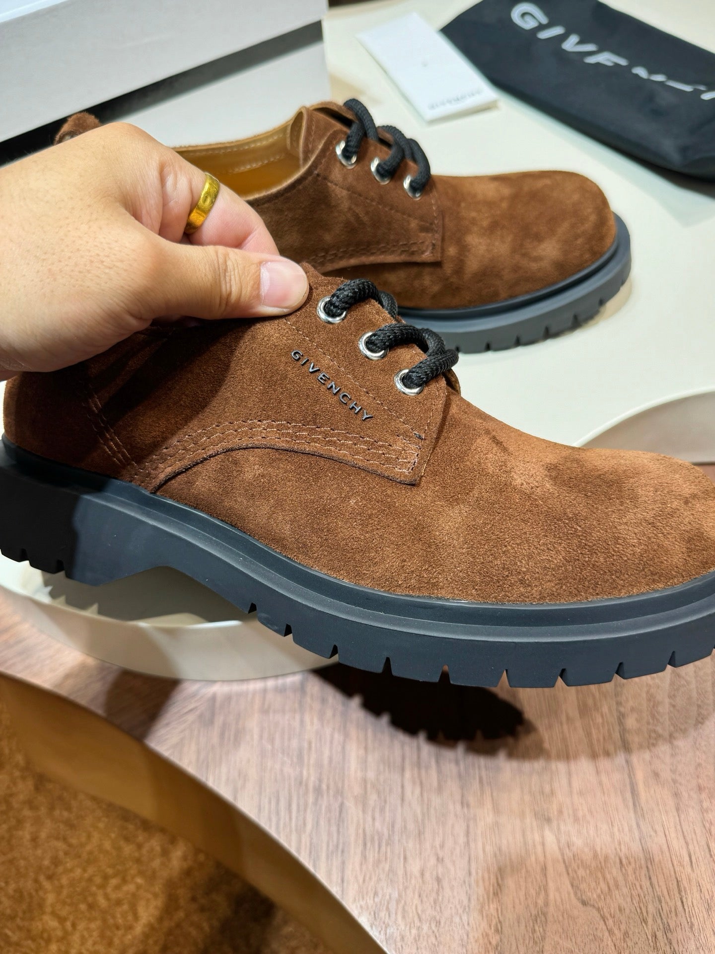 Givenchy Brown Derby suede Leather Shoes for Men