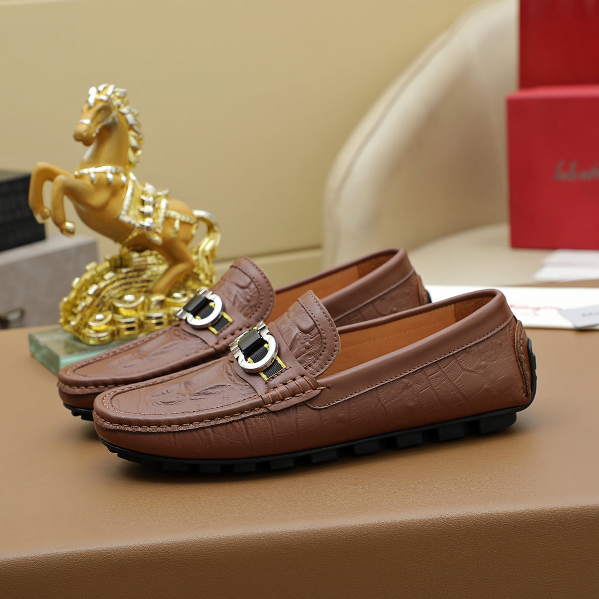 Ferragamo Brown Leather Loafer Shoes for Men Pre Order