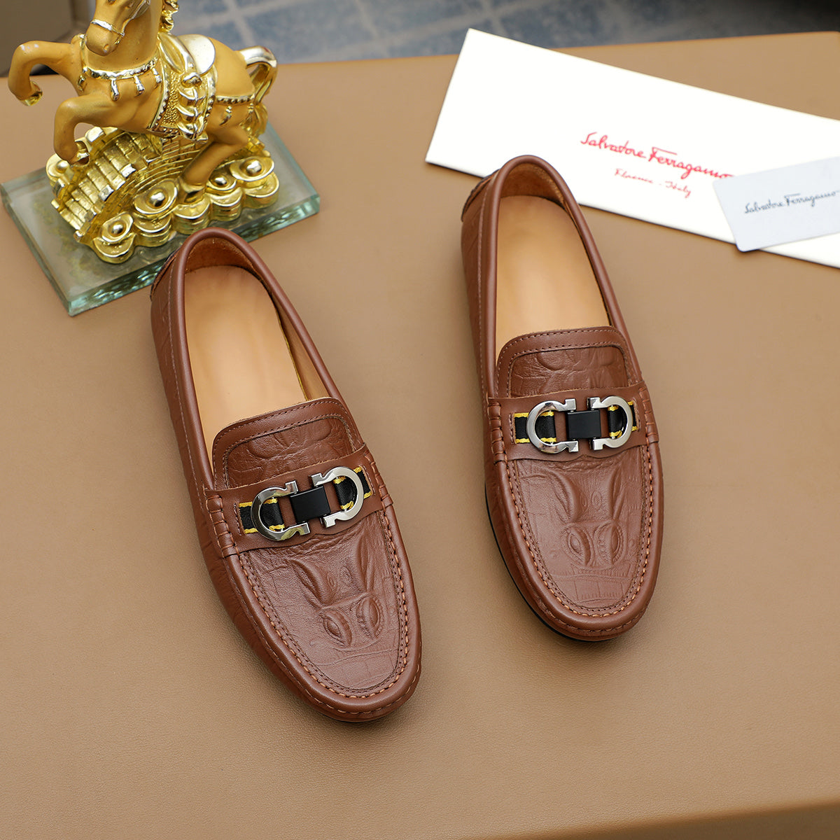 Ferragamo Brown Leather Loafer Shoes for Men Pre Order