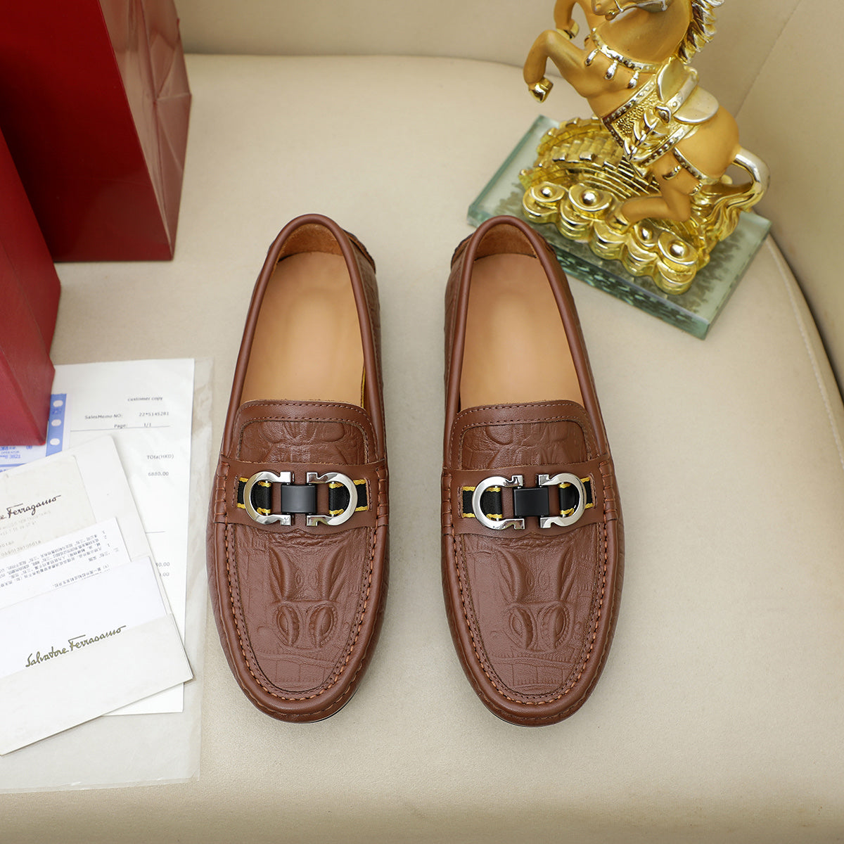 Ferragamo Brown Leather Loafer Shoes for Men Pre Order