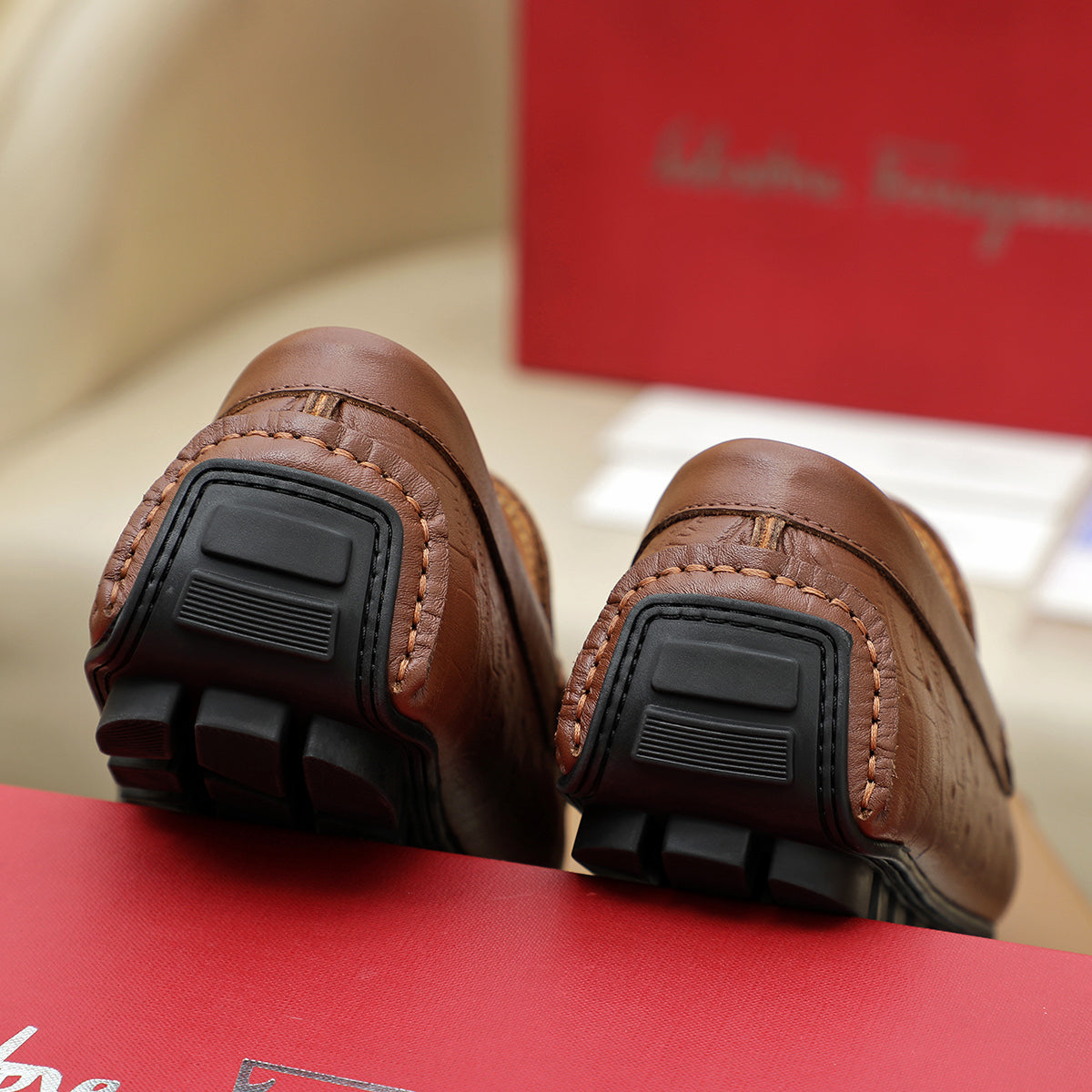 Ferragamo Brown Leather Loafer Shoes for Men Pre Order
