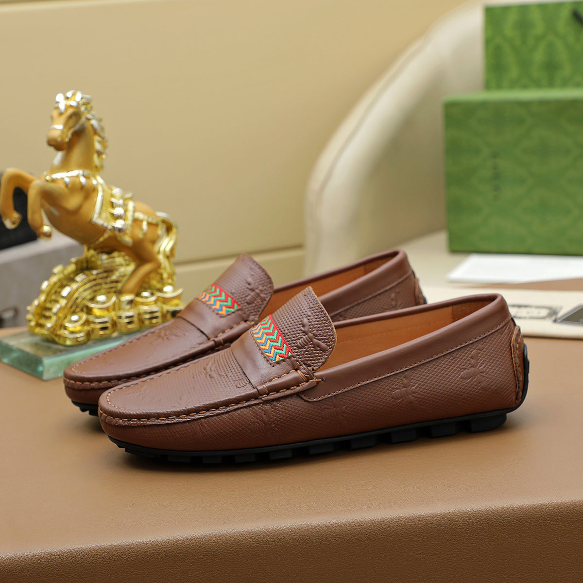 Guci Brown Leather Loafer Shoes for Men Pre Order