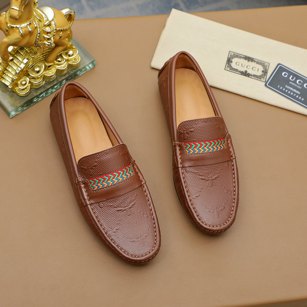 Guci Brown Leather Loafer Shoes for Men Pre Order