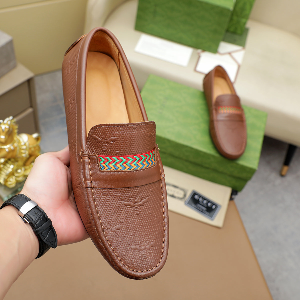 Guci Brown Leather Loafer Shoes for Men Pre Order