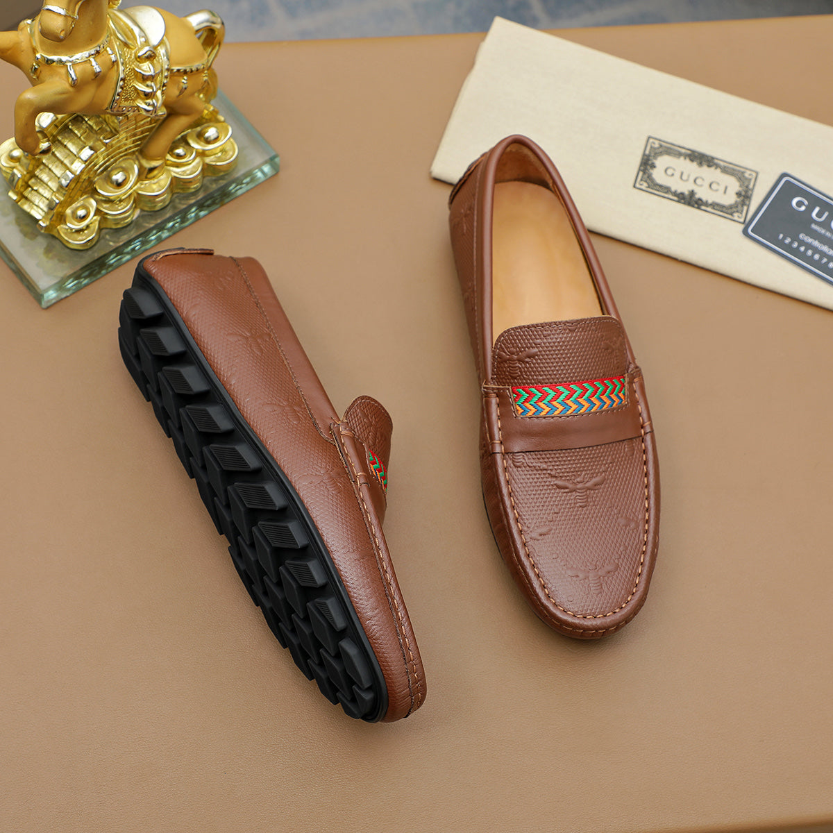 Guci Brown Leather Loafer Shoes for Men Pre Order