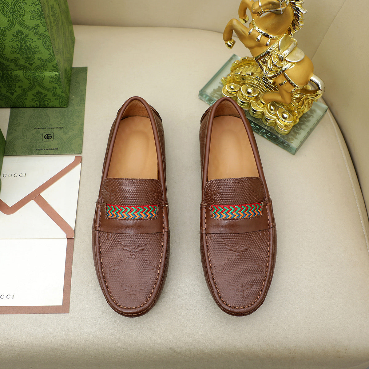 Guci Brown Leather Loafer Shoes for Men Pre Order