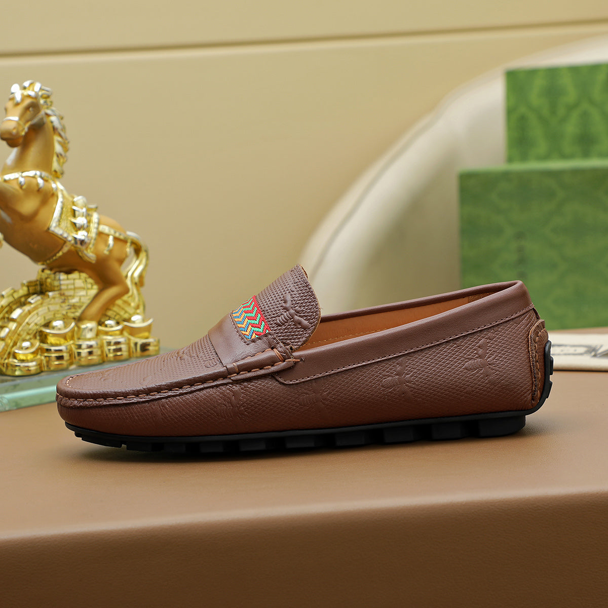 Guci Brown Leather Loafer Shoes for Men Pre Order