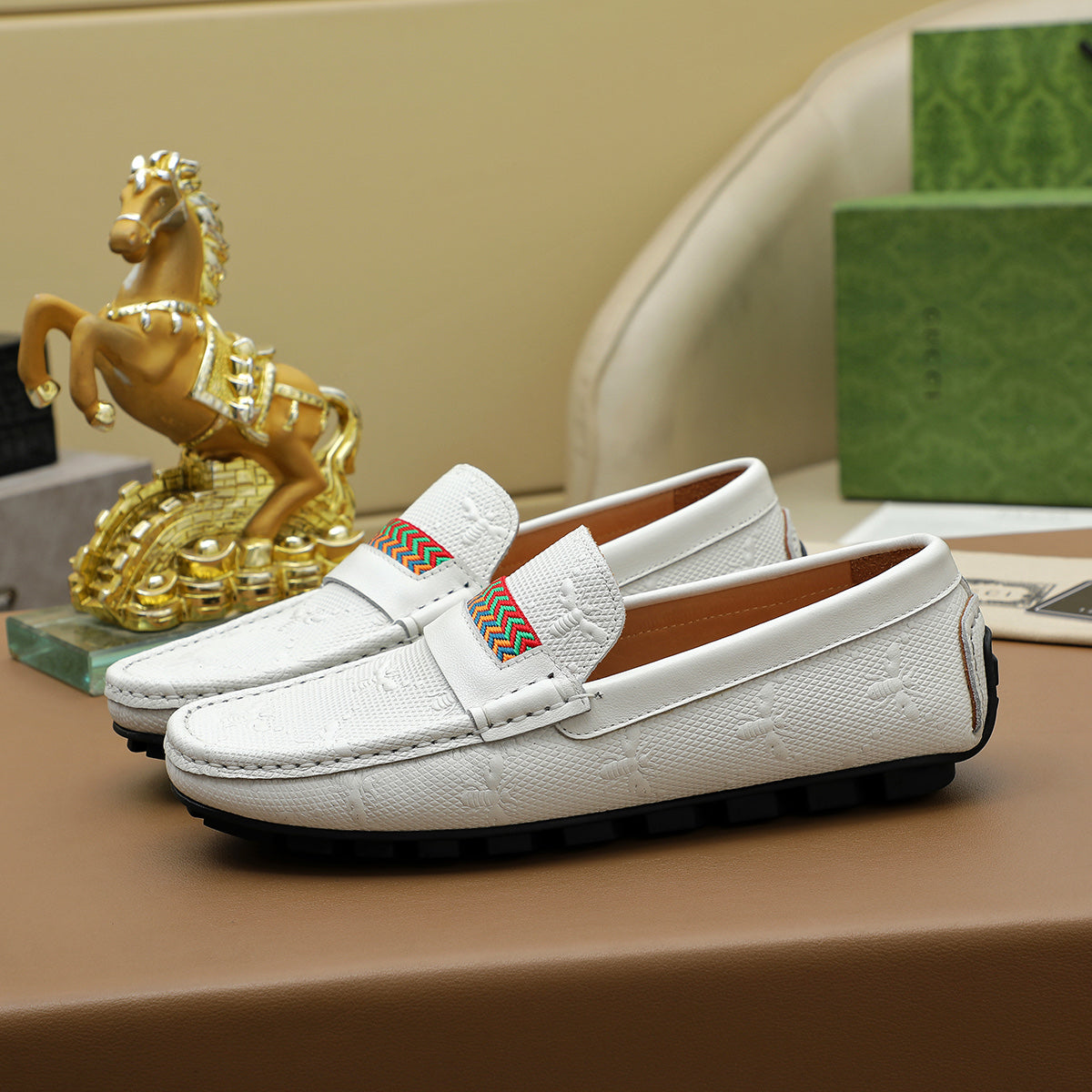 Guci White Leather Loafer Shoes for Men Pre Order