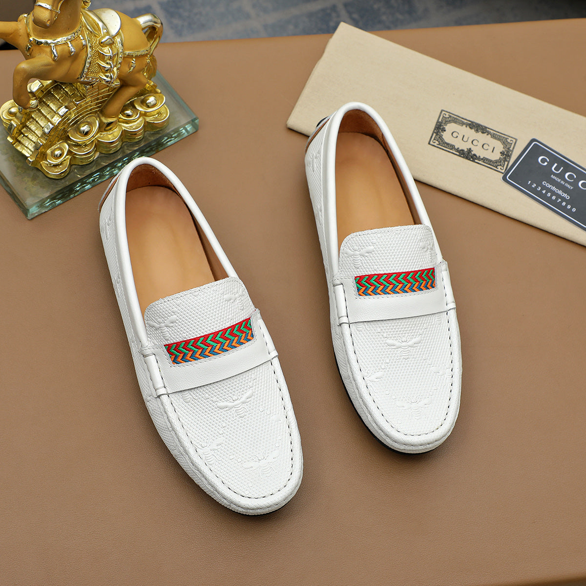 Guci White Leather Loafer Shoes for Men Pre Order