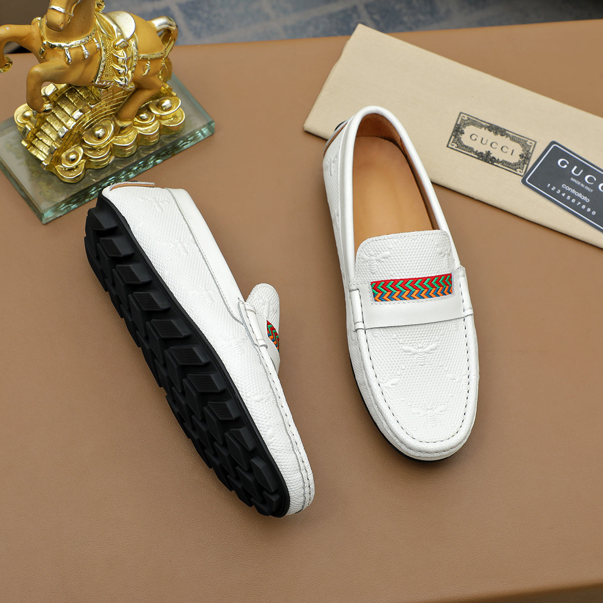 Guci White Leather Loafer Shoes for Men Pre Order