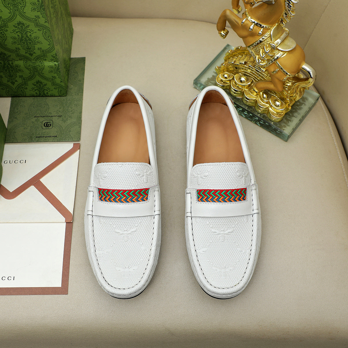 Guci White Leather Loafer Shoes for Men Pre Order