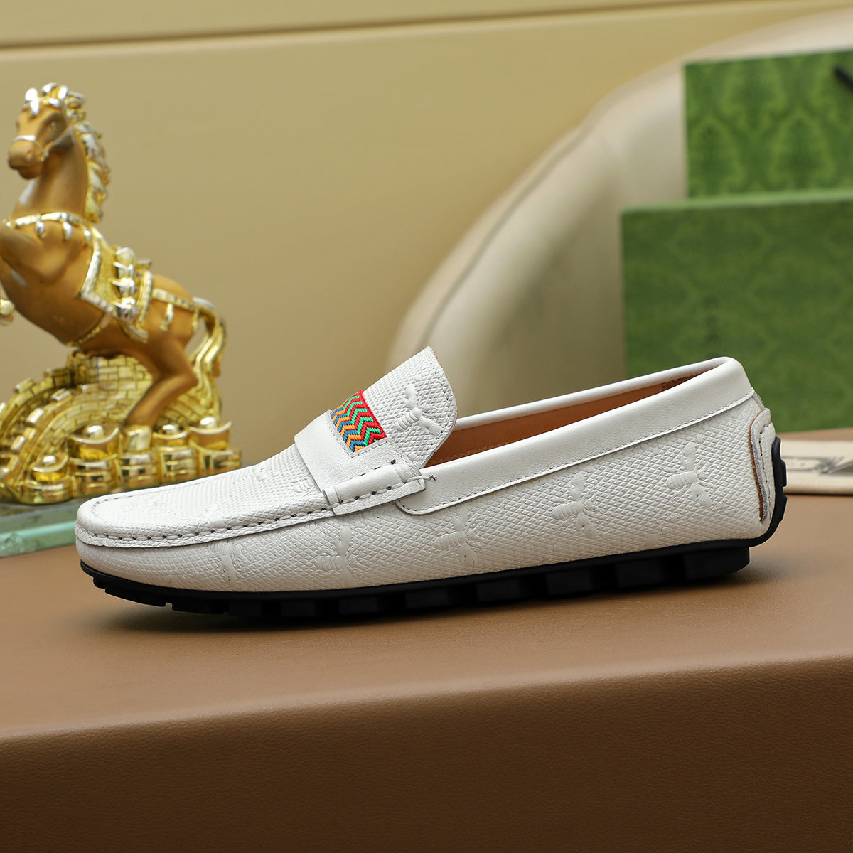 Guci White Leather Loafer Shoes for Men Pre Order