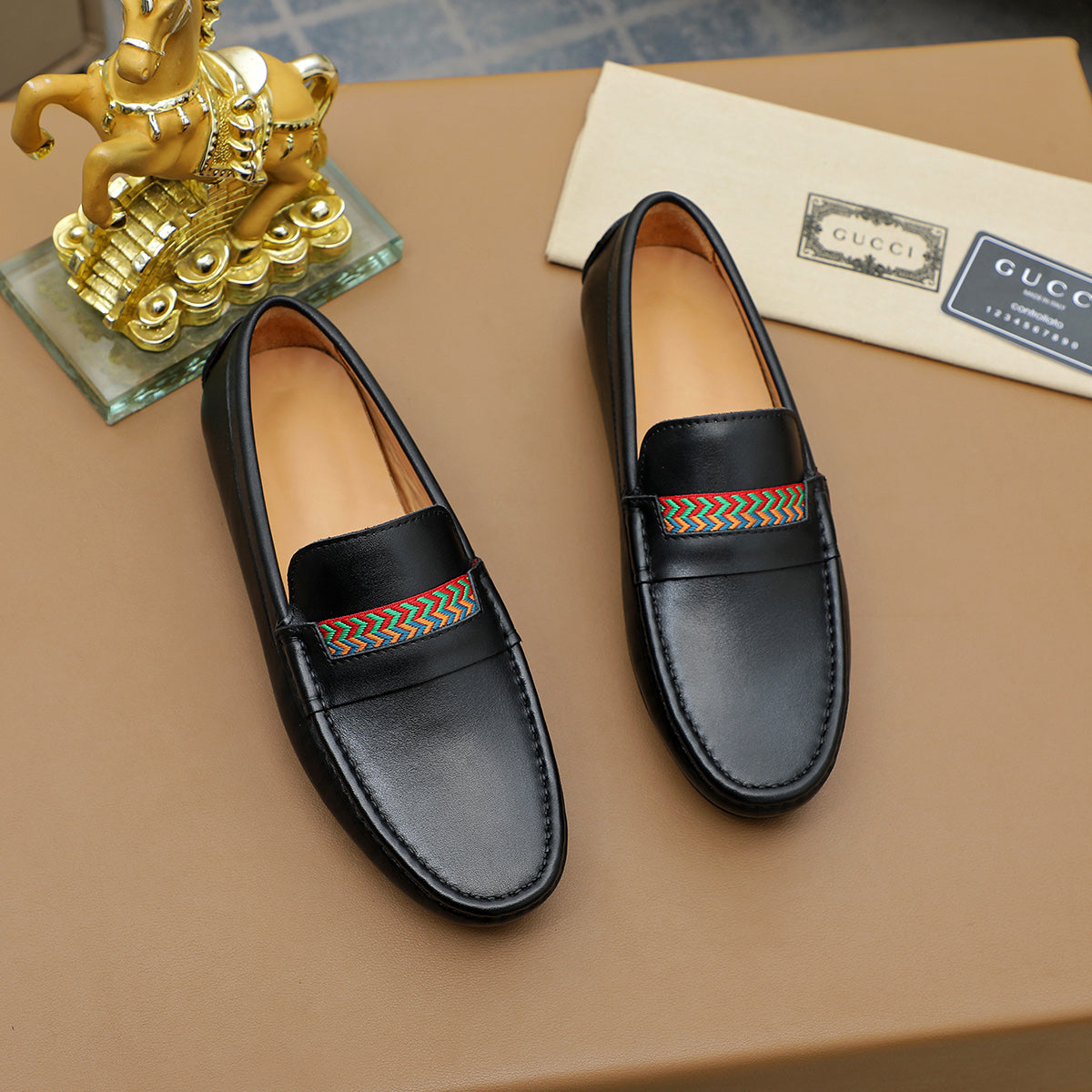 Guuci Black Leather Loafer Shoes for Men Pre Order