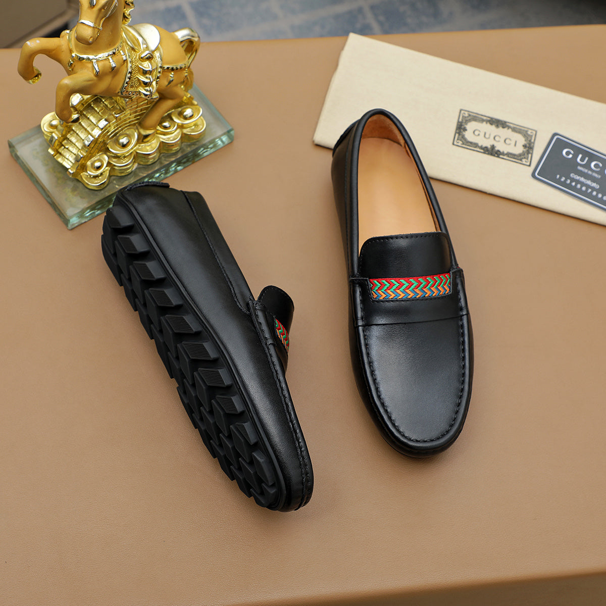 Guuci Black Leather Loafer Shoes for Men Pre Order