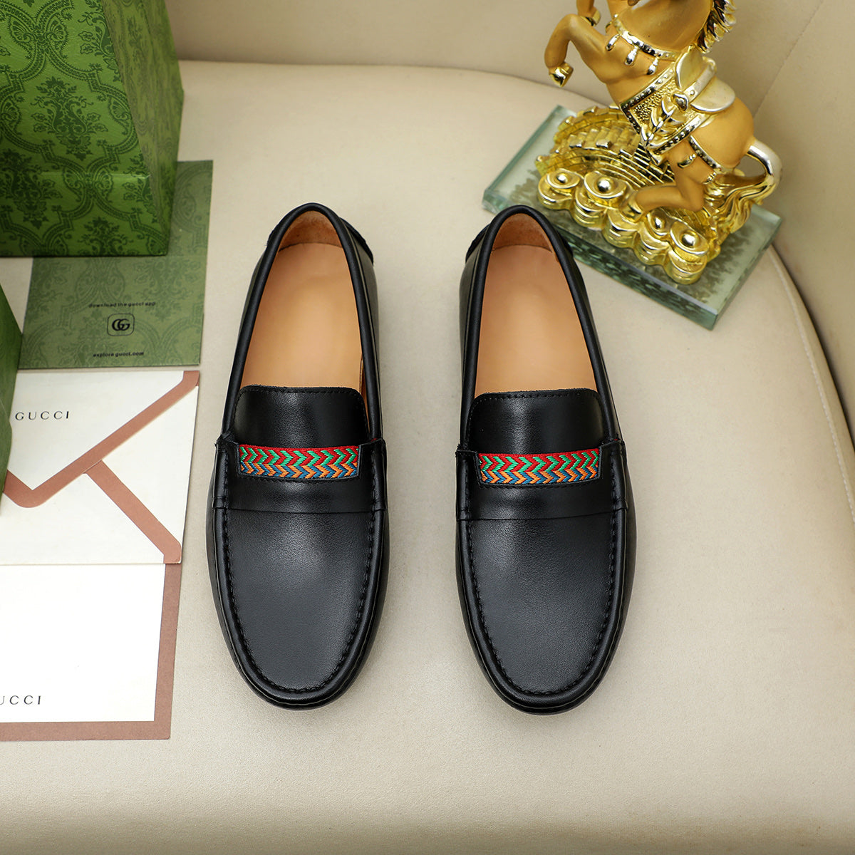 Guuci Black Leather Loafer Shoes for Men Pre Order