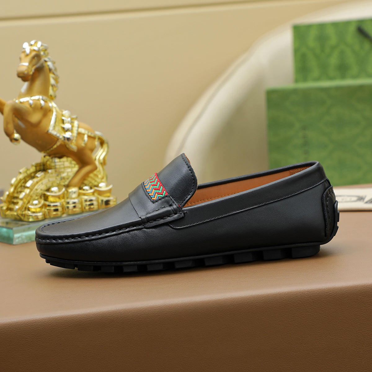 Guuci Black Leather Loafer Shoes for Men Pre Order