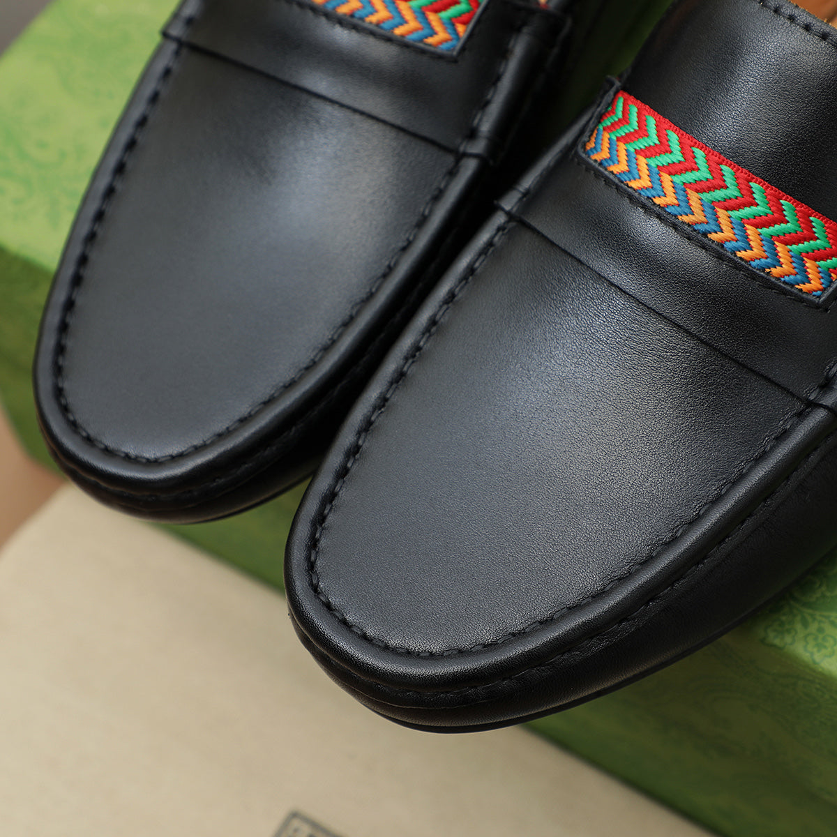 Guuci Black Leather Loafer Shoes for Men Pre Order