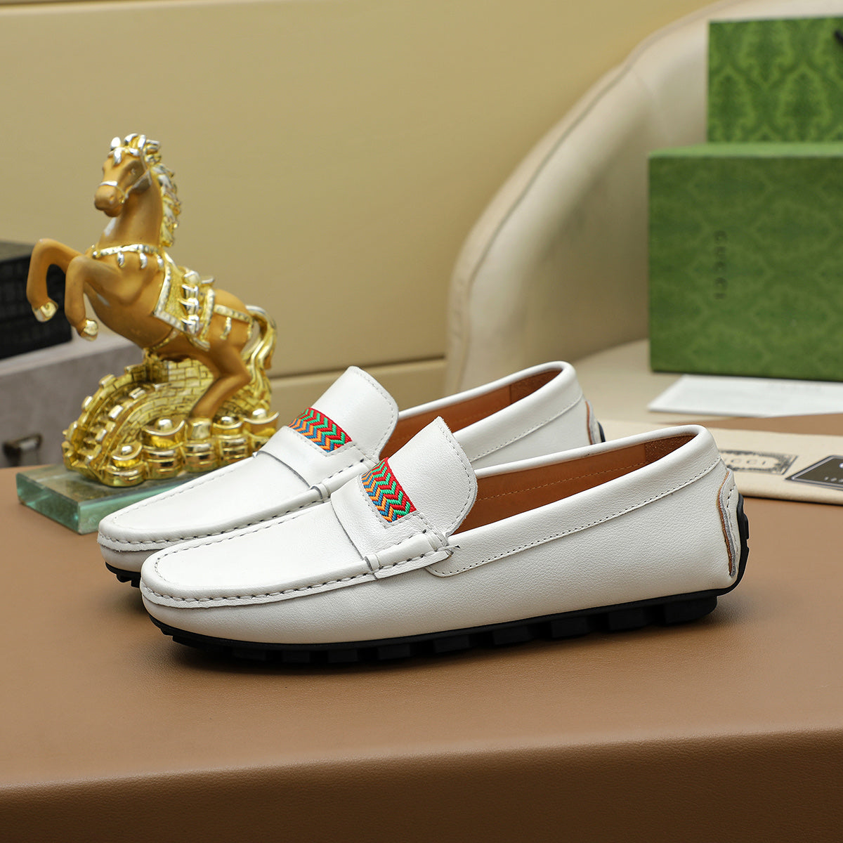 Guci White Leather Loafer Shoes for Men Pre Order
