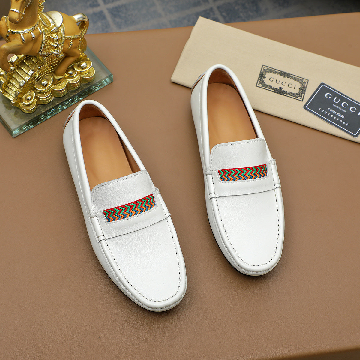 Guci White Leather Loafer Shoes for Men Pre Order