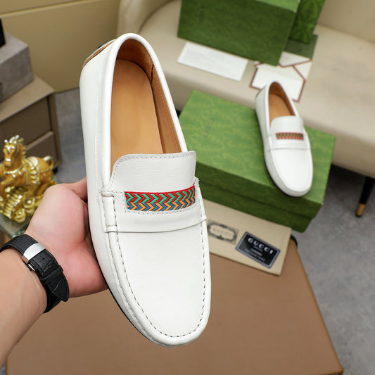Guci White Leather Loafer Shoes for Men Pre Order