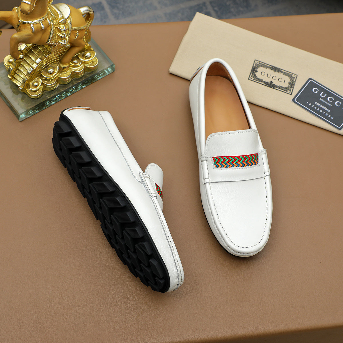 Guci White Leather Loafer Shoes for Men Pre Order
