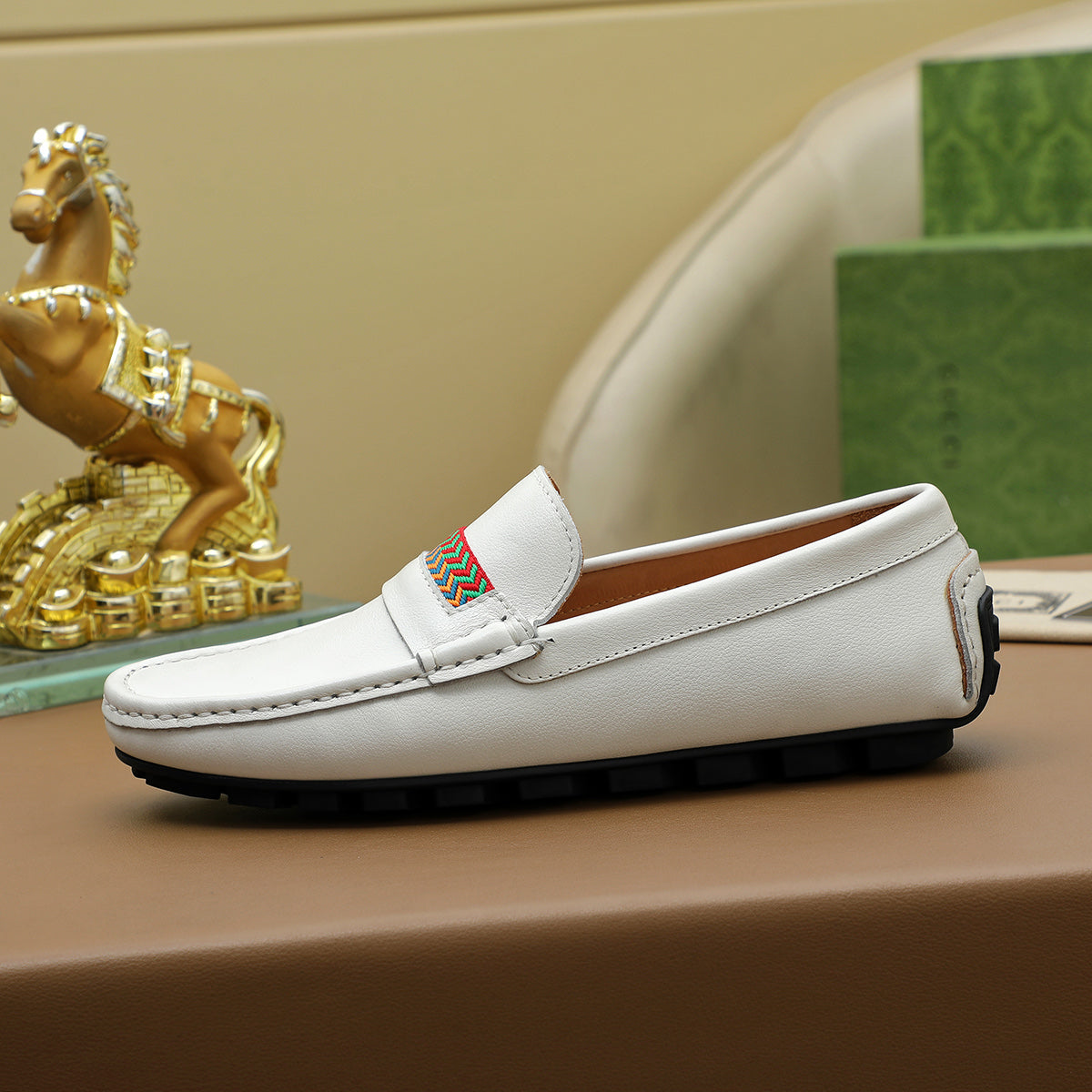 Guci White Leather Loafer Shoes for Men Pre Order