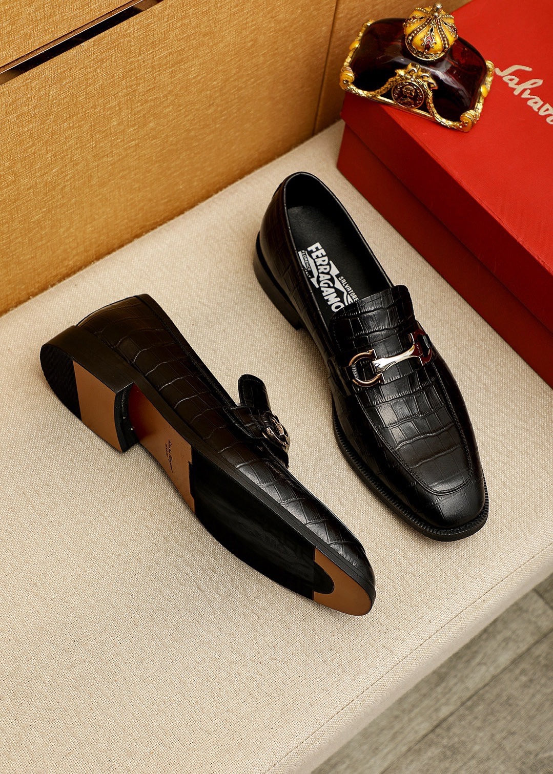 Feragamo Textured Leather Shoes for Men Pre Order