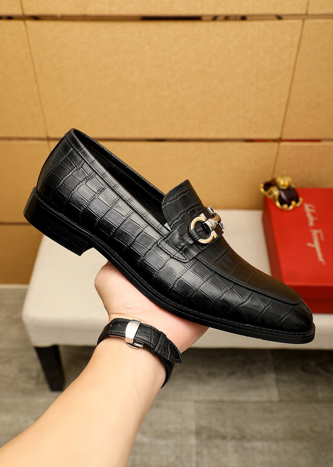 Feragamo Textured Leather Shoes for Men Pre Order