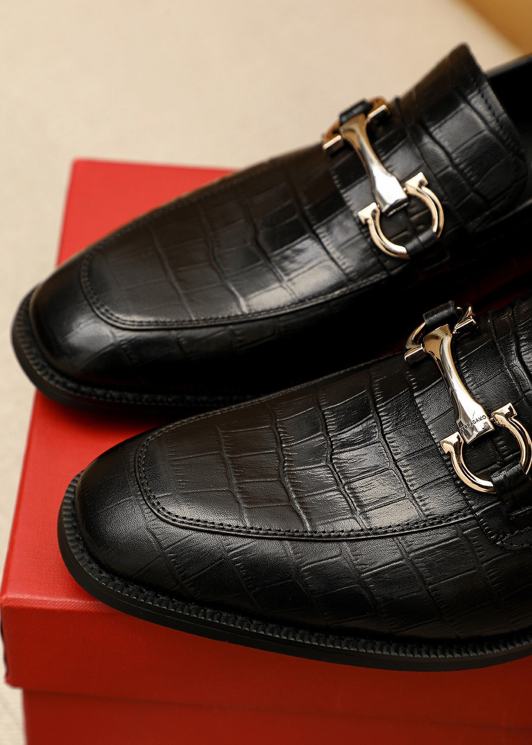 Feragamo Textured Leather Shoes for Men Pre Order