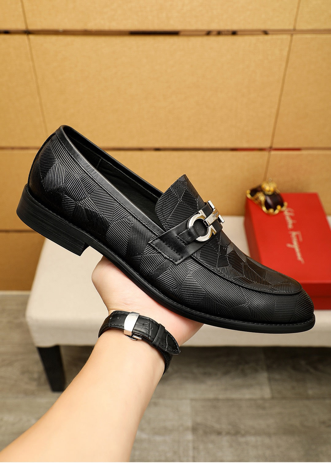Feragamo Textured Leather Shoes for Men Pre Order