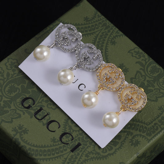 Guuci Pearl Drop Stud Earrings for Women