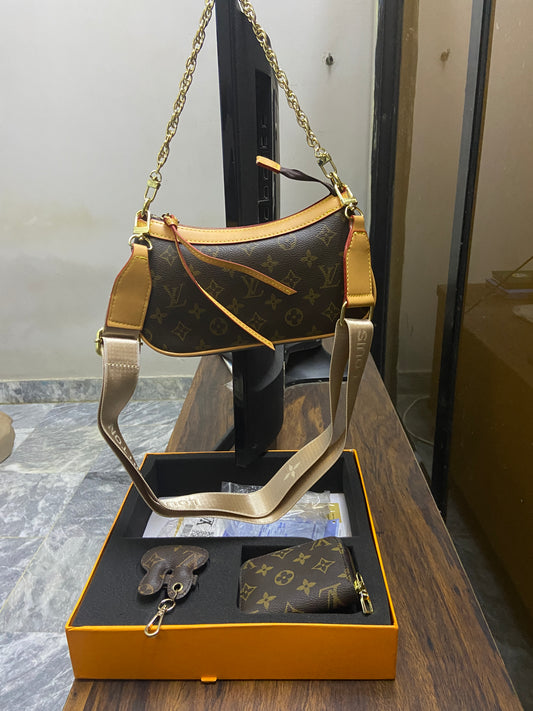 L-V Lou-is Vui-tton Shoulder / Crossbody bag with keychain and wallet gift box 3 in 1 for Women