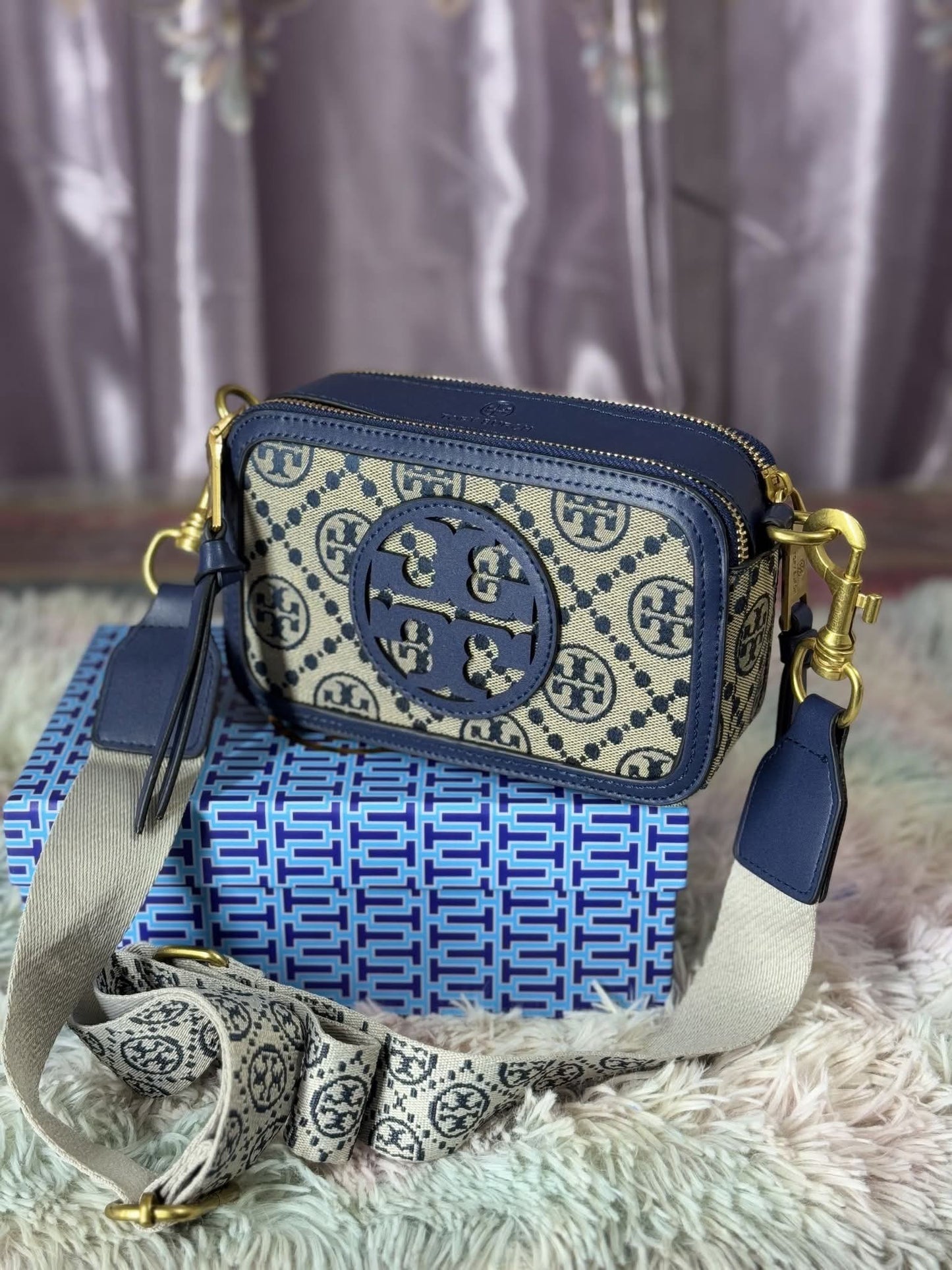 Tory Burch Mini T Monogram Miller Crossbody Bag Blue