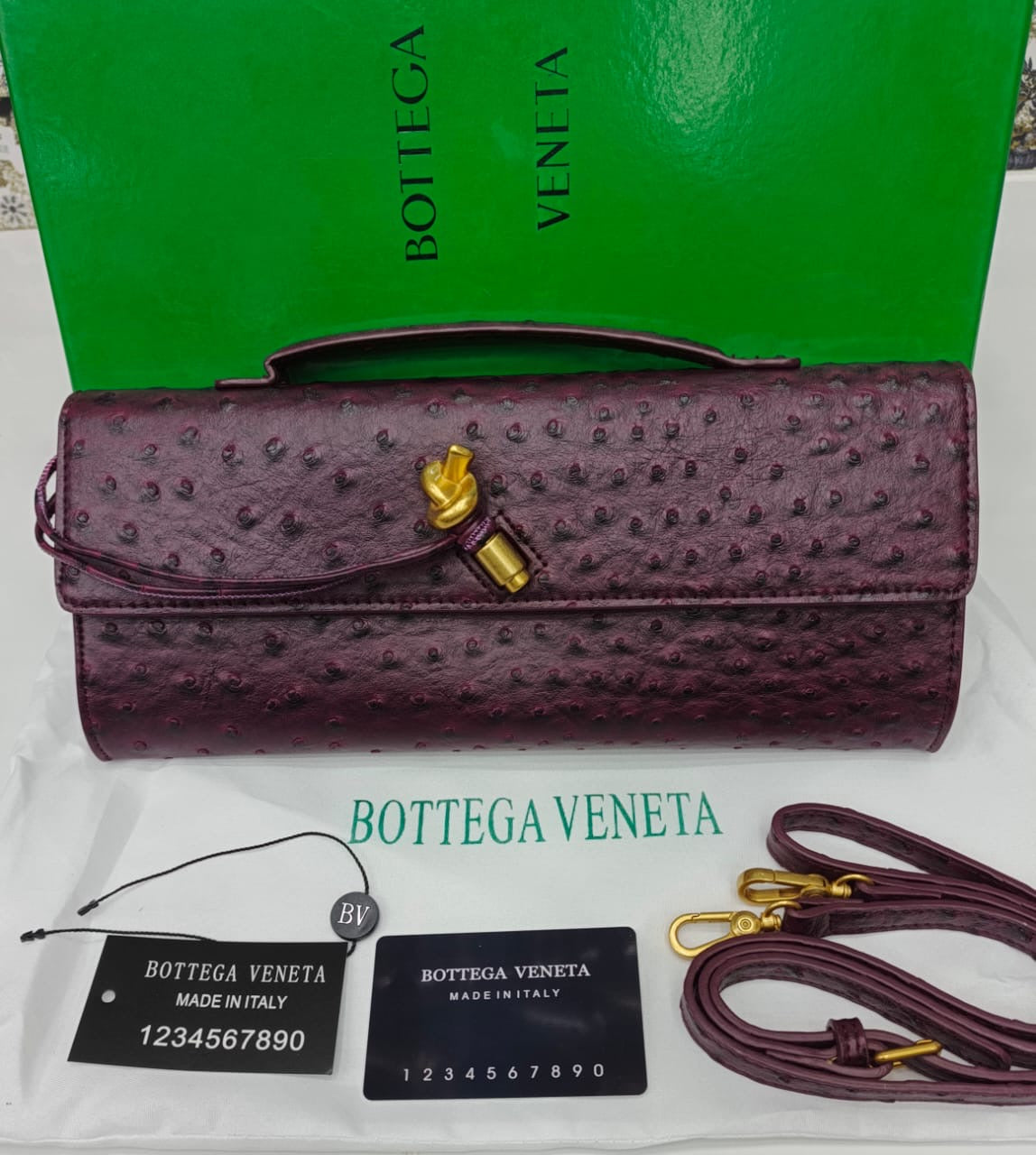 Famous Brand Bot-tega Ven-eta  Andiamo Long Clutch Ostrich pattern Clutch Bag for Women