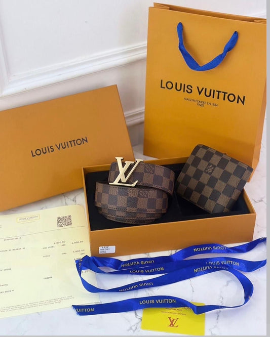 Famous Brand L-V  Lo-uis Vui-tton  Belt and Wallet set for Men