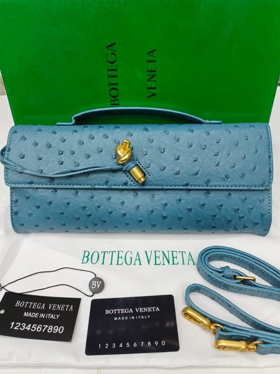 Famous Brand Bot-tega Ven-eta  Andiamo Long Clutch Ostrich pattern Clutch Bag for Women