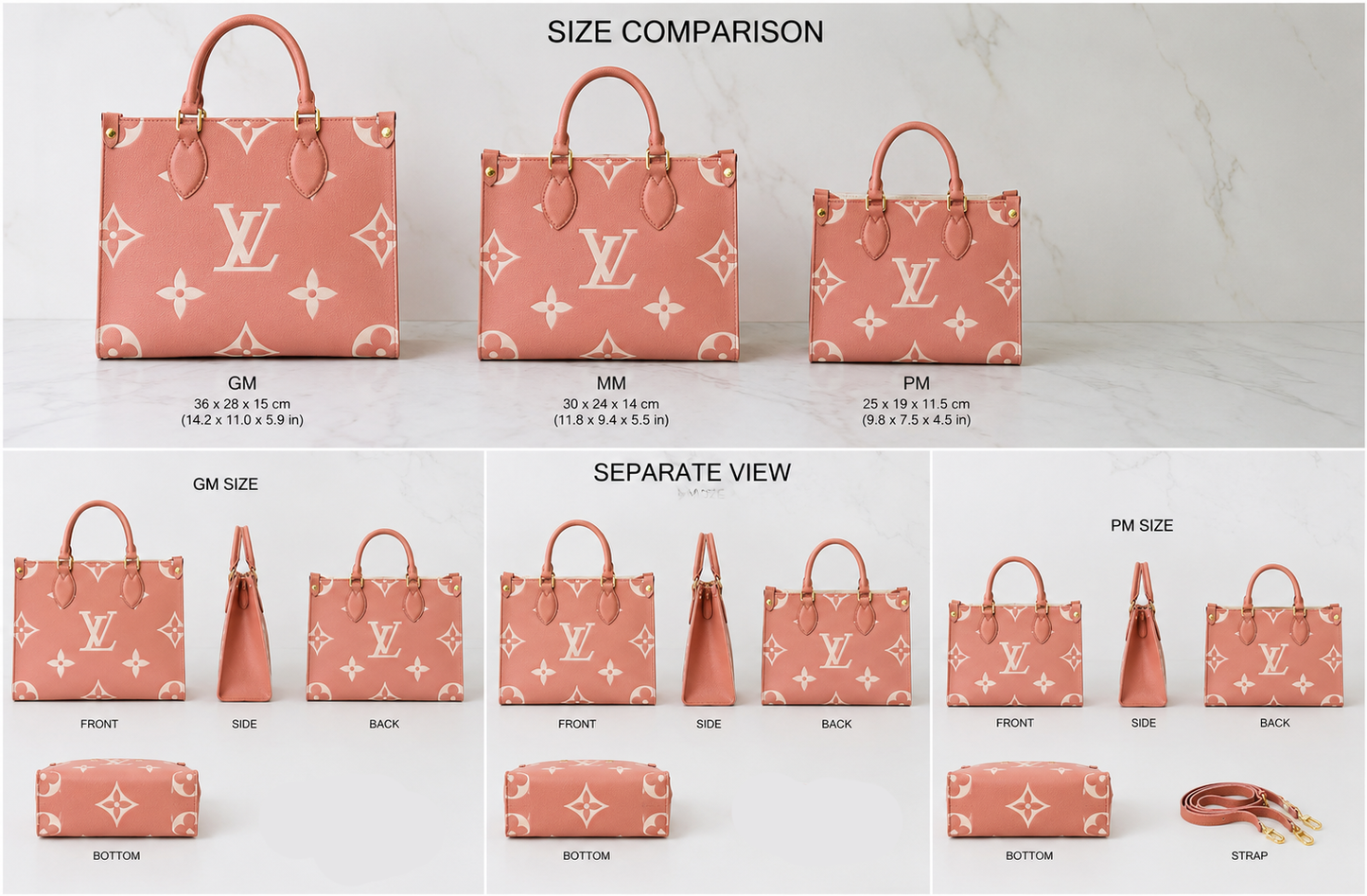 Famous L V Lou-is Vui-tton OnTheGo Bag Pink Color PM MM GM sizes Tote Bag for Women