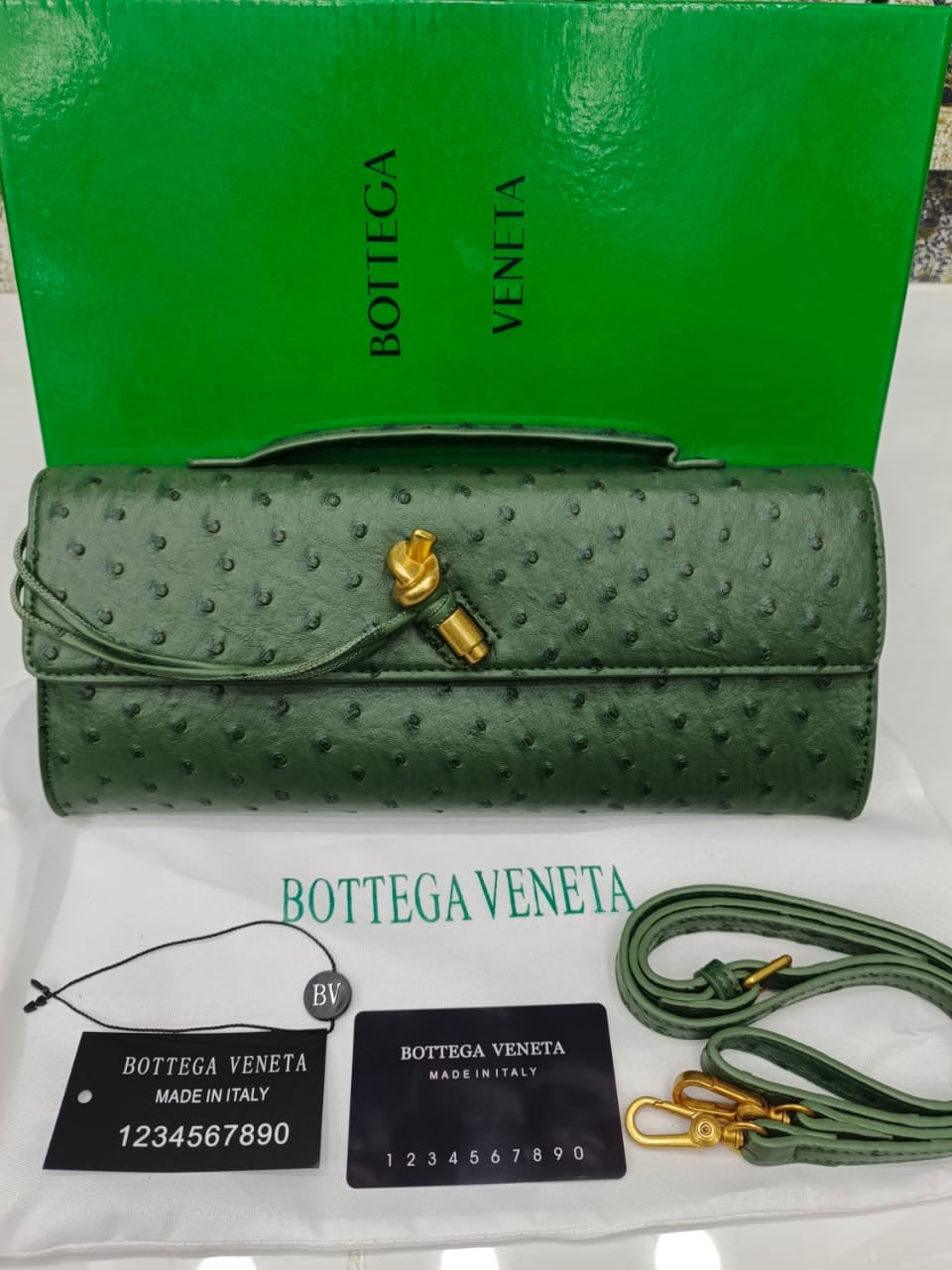 Famous Brand Bot-tega Ven-eta  Andiamo Long Clutch Ostrich pattern Clutch Bag for Women